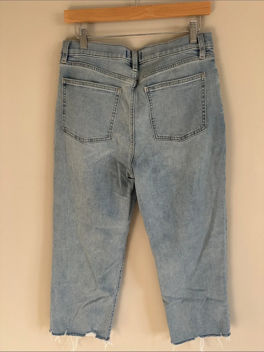 Studio Blue Light Wash Women's Cropped Straight Jeans with Raw Hem